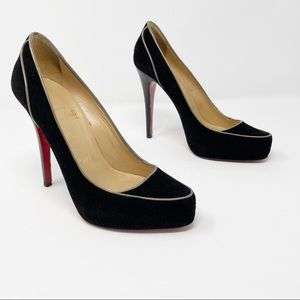 Christian Louboutin Black Suede Piping Heel Pump
